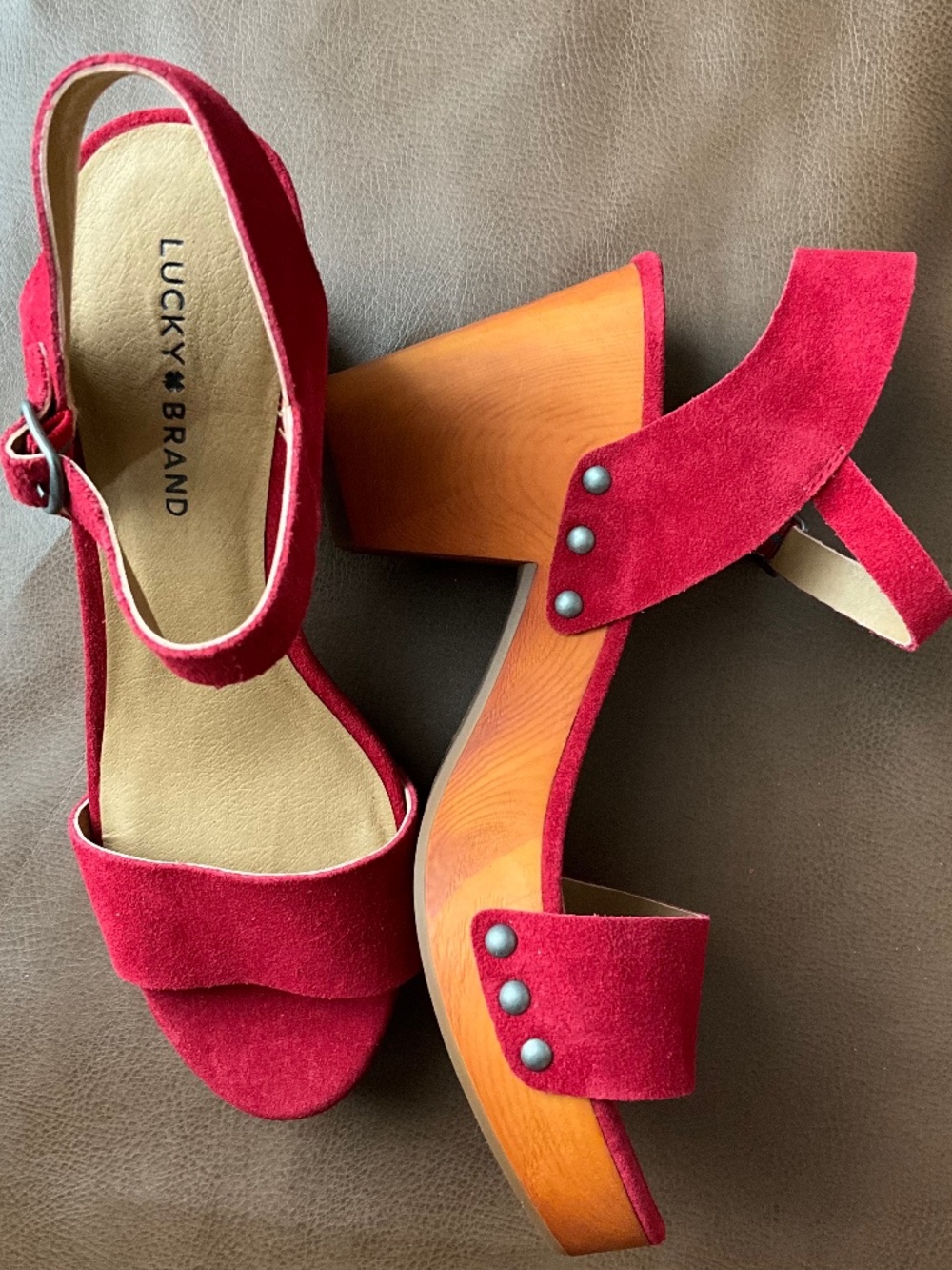 Lucky Brand Red Oiled Suede Sandal Heels NWT W 10